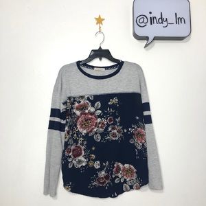 Navy blue floral long sleeve ringer tee